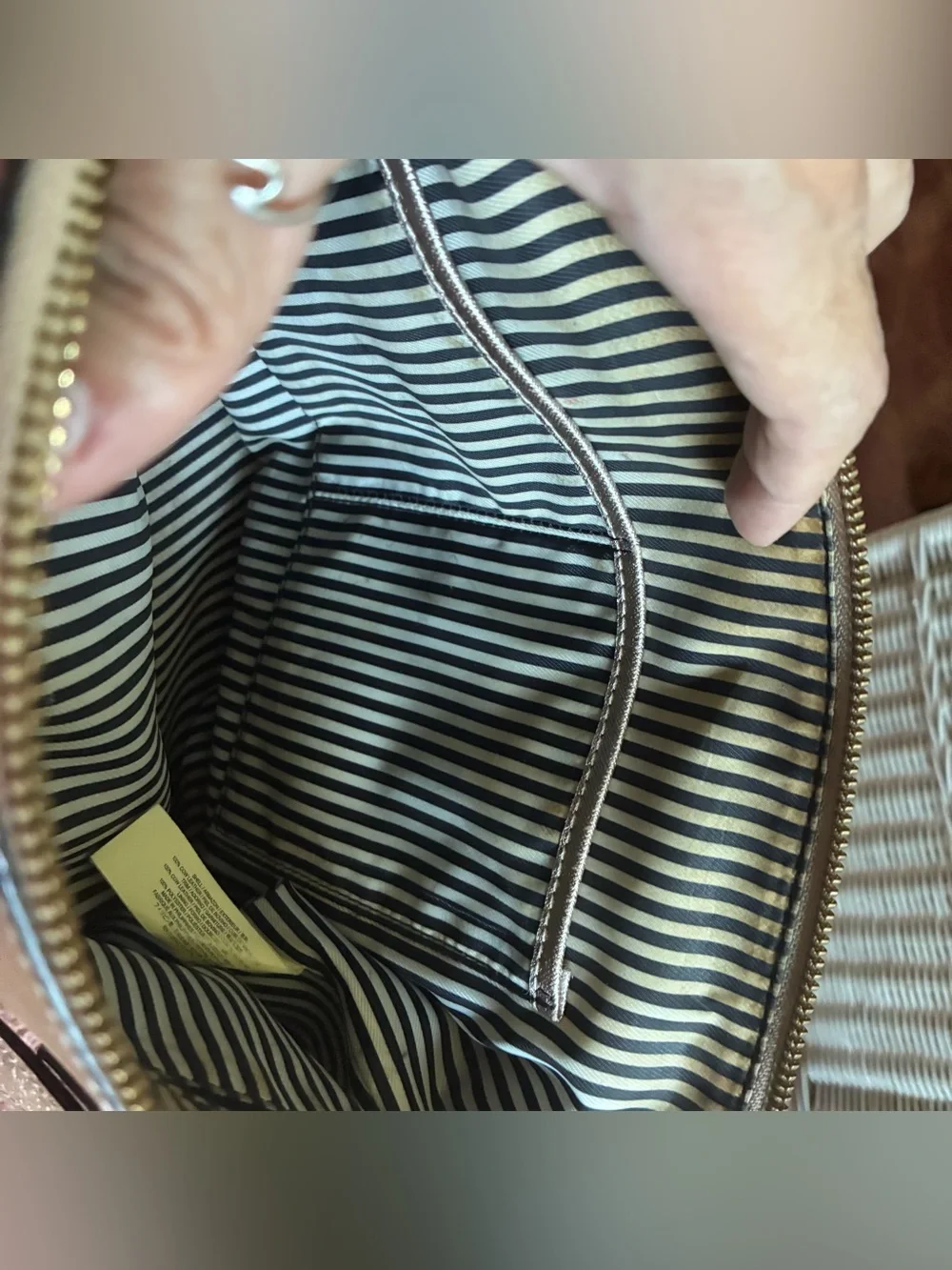 Kate Spade Metallic Rose Gold Zipper Tote Bag